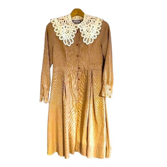 Vintage BOHO Cottagecore Long Sleeve Fit& Flare button down Gingham Shirt Dress - Picture 3 of 16